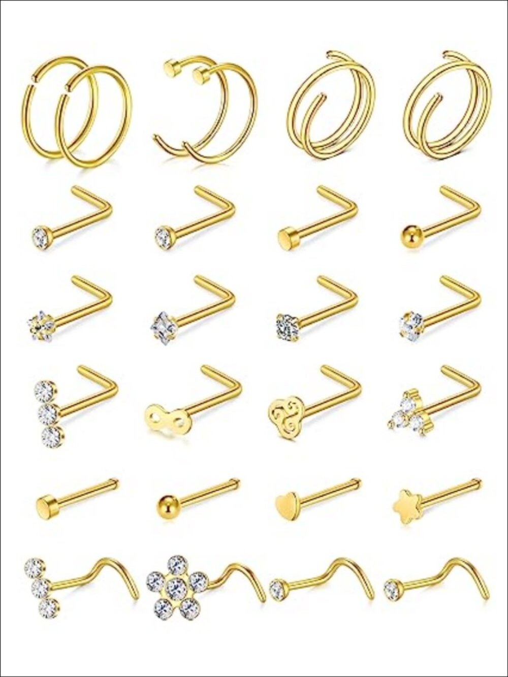 20g Stainless Steel Nose Rings Hoops L Shape Nose Studs Screw Bone Flat Top